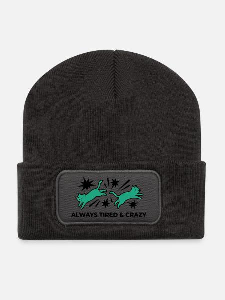 Verrueckte Katzen Logo - Recycelte Patch Beanie - Dunkelgrau