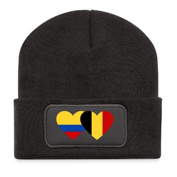Colombie Belgique Drapeau Coeur - Beanie recyclé à patch - charbon - Devant