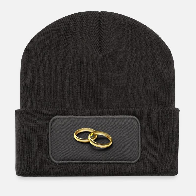 Goldene Ringe Hochzeitsthema - Recycelte Patch Beanie - Dunkelgrau