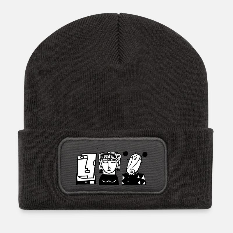 Dreifache lineare Silhouetten - Recycelte Patch Beanie - Dunkelgrau