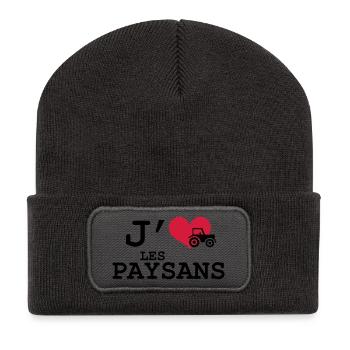 J'aime les Paysans - Beanie recyclé à patch - charbon - Devant