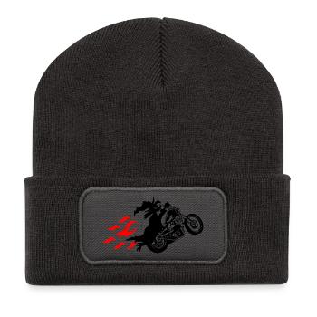 Sorcière sur Hélicopter, Motard, Flammes - Beanie recyclé à patch - charbon - Devant