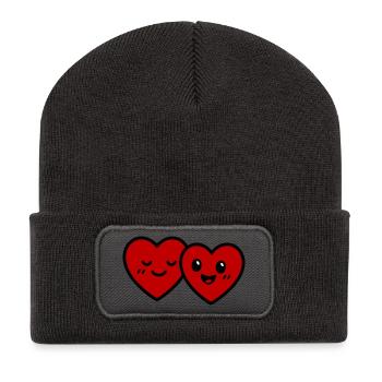 Coeurs Couple Amour - Beanie recyclé à patch - charbon - Devant