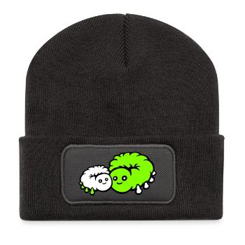 2 Raupe Mama Papa Kind Familie Mutter Vater süß - Recycelte Patch Beanie - Dunkelgrau - Vorne