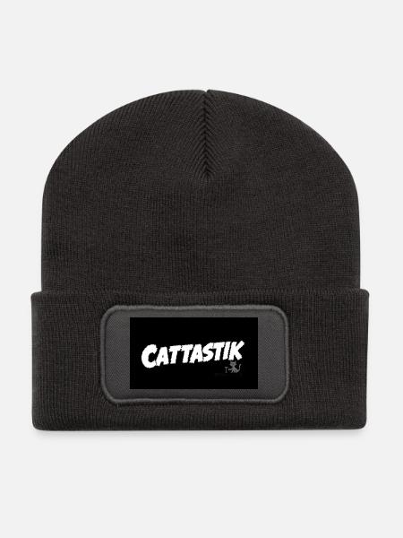 Humorous cat joke with bold writing - Recycled Patch Beanie - dark grey