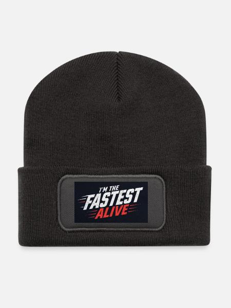 Je suis l’homme le plus rapide du monde - Beanie recyclé à patch - charbon