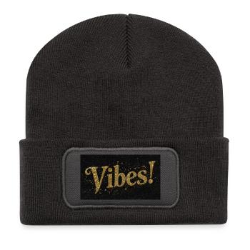 Vibes Glitter Gold on Black - Recycled Patch Beanie - dark grey - Front