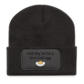 Funny Saying Egg Buffet Food Bad Day Deviled Eg - Recycled Patch Beanie - dark grey - Front