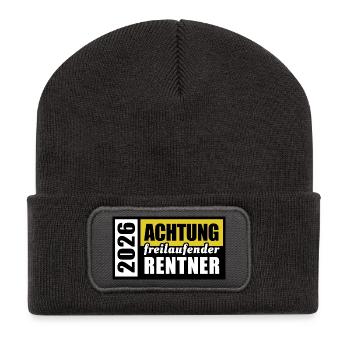 Attention of free-roaming pensioners in 2026 | Retirement - Recycled Patch Beanie - dark grey - Front