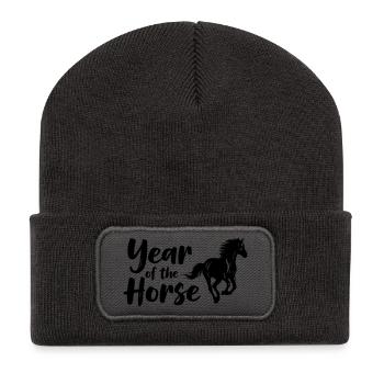 Year of the Horse Horse Lettering - Recycled Patch Beanie - dark grey - Front