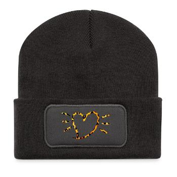 Leopard Herz mit Sonnenstrahlen - Recycelte Patch Beanie - Dunkelgrau - Vorne