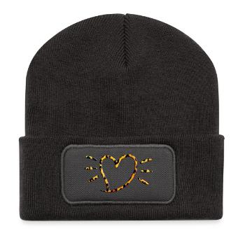 Rayons du cœur léopard - Beanie recyclé à patch - charbon - Devant