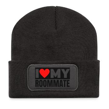 J’adore le graphique de cœur audacieux de mon colocataire - Beanie recyclé à patch - charbon - Devant