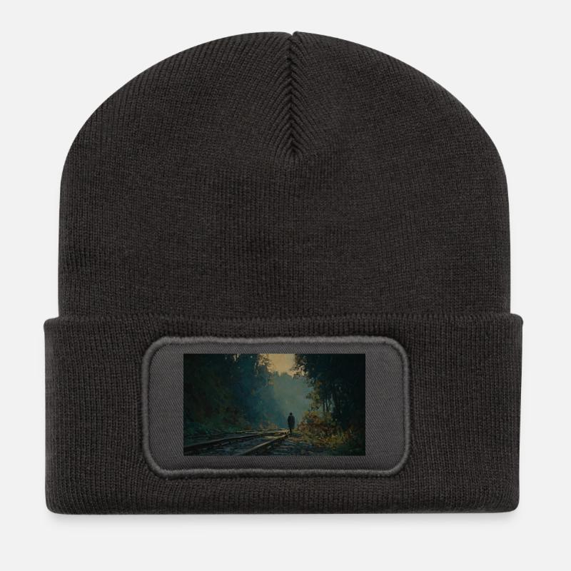 Epische Szene in der Nähe der Bahngleise - Recycelte Patch Beanie - Dunkelgrau