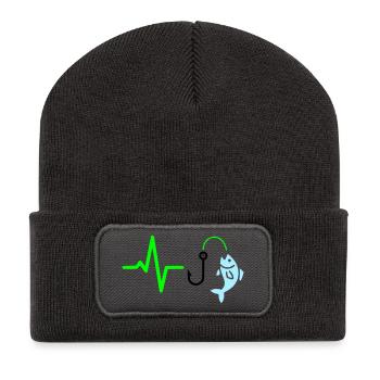 Icône de pêche à la ligne à impulsions - Beanie recyclé à patch - charbon - Devant