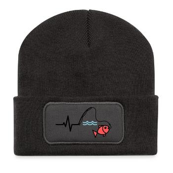 Canne à pêche à impulsions couleur poisson - Beanie recyclé à patch - charbon - Devant