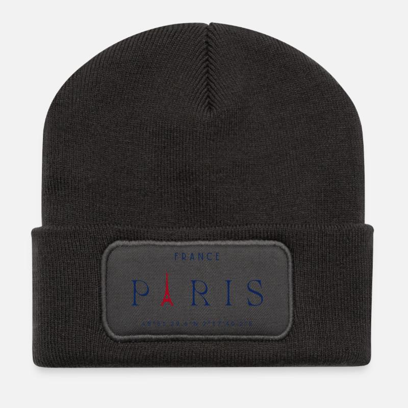Paris Bleu Tour Eiffel Rouge - Beanie recyclé à patch - charbon