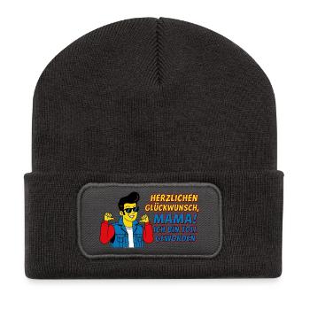 Herzlichen Glückwunsch Mama Sohn Witzig - Recycelte Patch Beanie - Dunkelgrau - Vorne