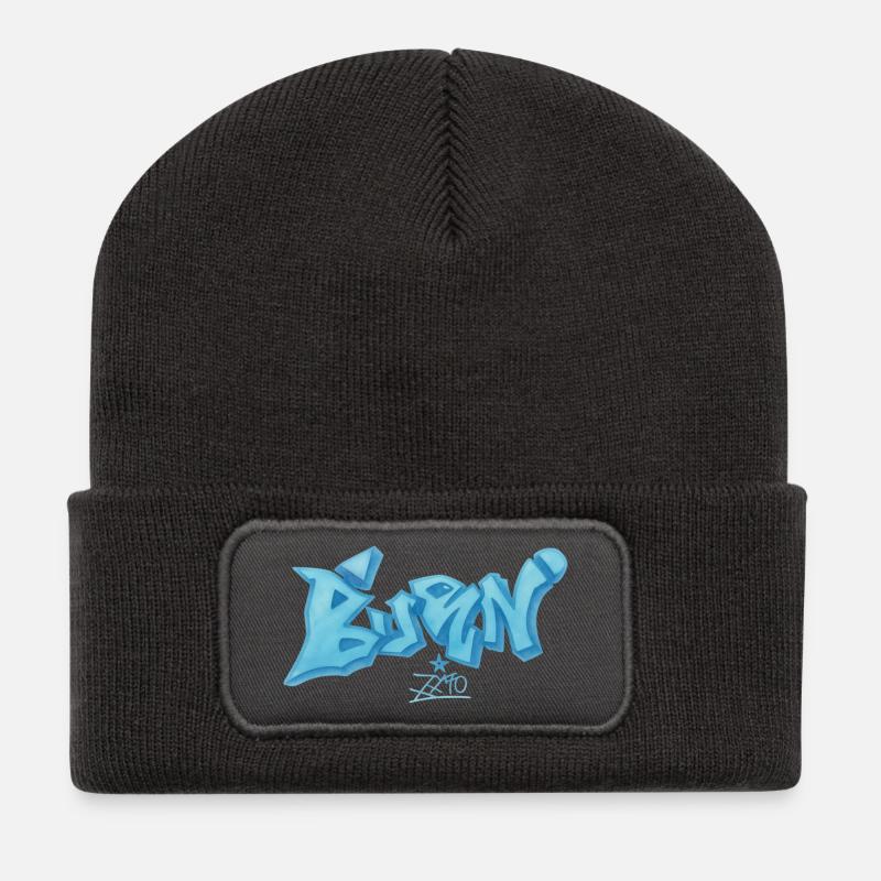 Blaues Graffiti Bevin Style - Recycelte Patch Beanie - Dunkelgrau