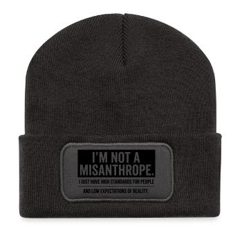 Pas de misanthrope, juste des standards élevés (noir) - Beanie recyclé à patch - charbon - Devant