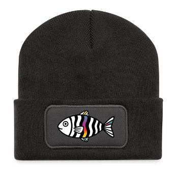 Poisson abstrait | Motif marin moderne - Beanie recyclé à patch - charbon - Devant
