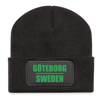 Gothenburg Sweden Green Block Text - Recycled Patch Beanie - dark grey - Front