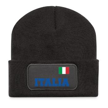 Italien Trikot Look - ITALIA mit Flagge Fahne - Recycelte Patch Beanie - Dunkelgrau - Vorne