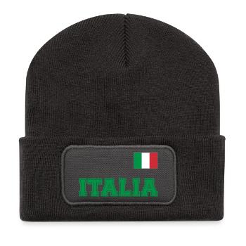 Italien Trikot Look - ITALIA mit Flagge Fahne - Recycelte Patch Beanie - Dunkelgrau - Vorne