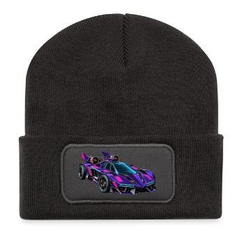 Lila Neon-Supersportwagen - Recycelte Patch Beanie - Dunkelgrau - Vorne