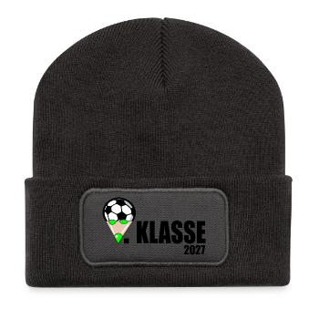 Schulkind 1. Klasse Fußball - Recycelte Patch Beanie - Dunkelgrau - Vorne
