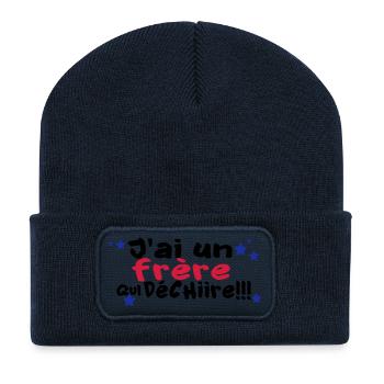mon frère déchire - Beanie recyclé à patch - bleu marine - Devant