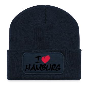 I love Hamburg / Ich liebe Hamburg - Recycelte Patch Beanie - French Navy - Vorne