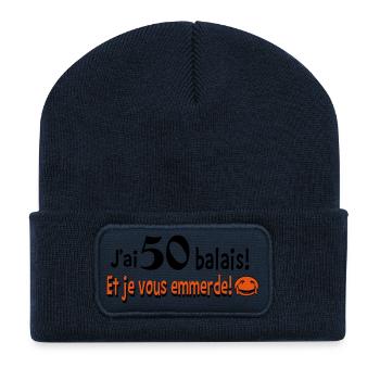 50 balais - Beanie recyclé à patch - bleu marine - Devant