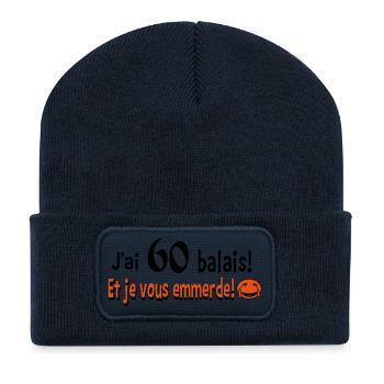 60 balais et je vous emmerde!! - Beanie recyclé à patch - bleu marine - Devant