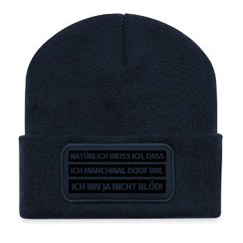 Lustiger Spruch Blöd Doof Lustige Sprüche - Recycelte Patch Beanie - French Navy - Vorne