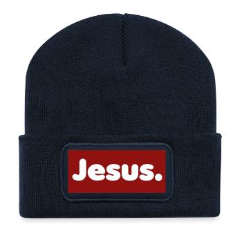 Jésus. Motif cool - Beanie recyclé à patch - bleu marine - Devant