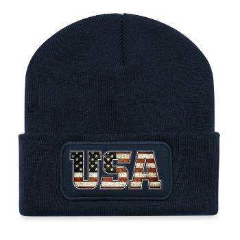 USA Flag Typo (à l'ancienne) - Beanie recyclé à patch - bleu marine - Devant