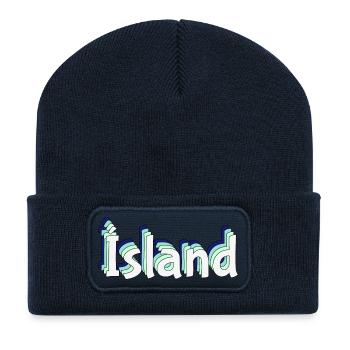 Islande – Lettrage tropical 3D - Beanie recyclé à patch - bleu marine - Devant