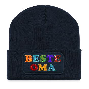 Beste Oma - auf der ganzen Welt - Danke Geschenk - Recycelte Patch Beanie - French Navy - Vorne