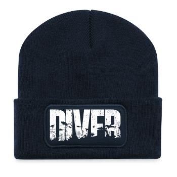 Typographie de la silhouette des oiseaux océaniques Diver - Beanie recyclé à patch - bleu marine - Devant