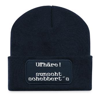 schriftmotiv pfälzer, sunscht schebbert´s - Recycelte Patch Beanie - French Navy - Vorne