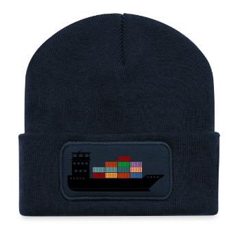 Seecontainerschiff oder Boot mit Containern - Recycelte Patch Beanie - French Navy - Vorne