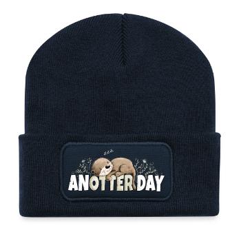 Anotter Day Verträumter Otter Spruch - Recycelte Patch Beanie - French Navy - Vorne
