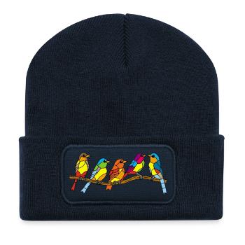 Vögel und Farben - Recycelte Patch Beanie - French Navy - Vorne