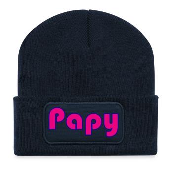 PAPY. FÊTE DES PÈRES. BONNE FÊTE PAPY. JE T'AIME. - Beanie recyclé à patch - bleu marine - Devant
