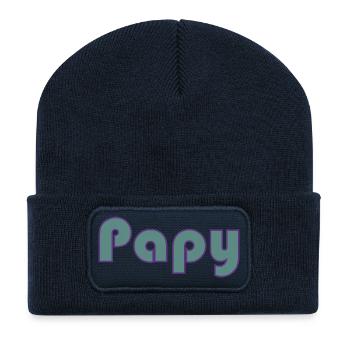 PAPOU. PAPA. FÊTE DES PÈRES. BONNE FÊTE PAPA - Beanie recyclé à patch - bleu marine - Devant