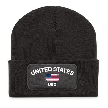 Graphique USD du drapeau américain vieilli - Beanie recyclé à patch - charbon - Devant
