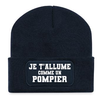 Je t'allume comme un pompier - Beanie recyclé à patch - bleu marine - Devant