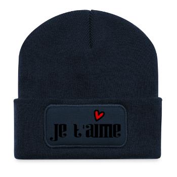 LIEBE. PAAR. ICH HABE GERADE GEHEIRATET. Junggesellinnenabschied. VALENTINSTAG. - Recycelte Patch Beanie - French Navy - Vorne