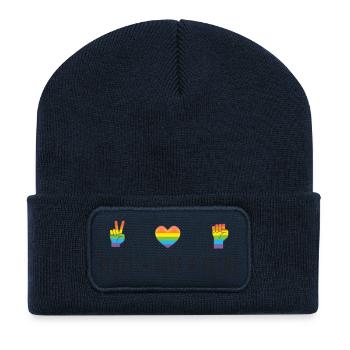 Mois de la fierté LGBT - Paix. Amour. Orgueil - Beanie recyclé à patch - bleu marine - Devant